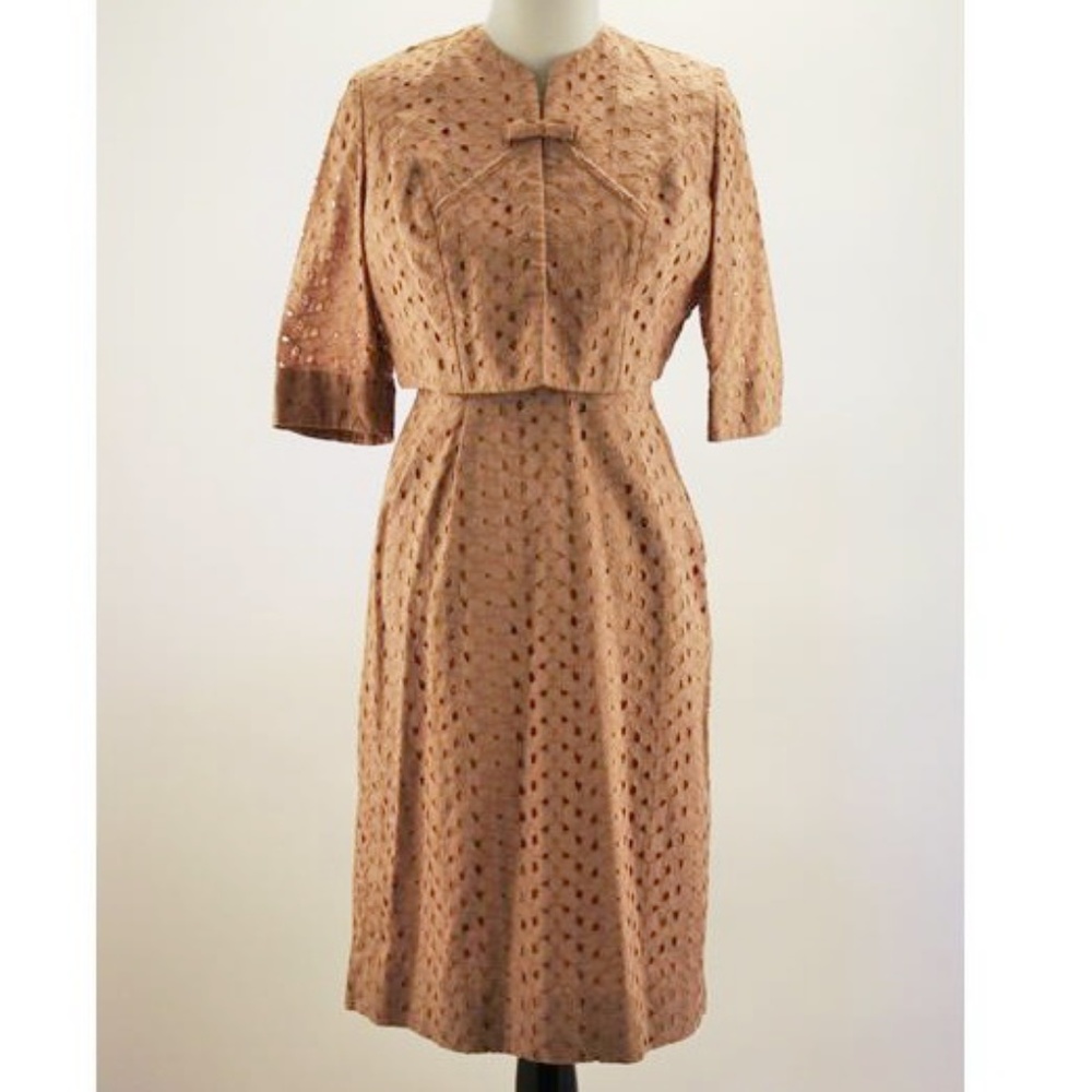 Vintage dusty rose eyelet dress matching bolero